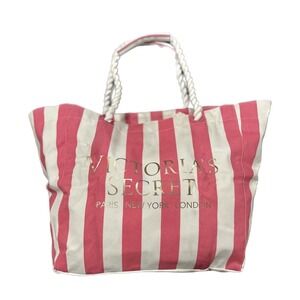 Victoria's Secret Reversible Pink Stripes Travel Beach Bag w/Rope Handles